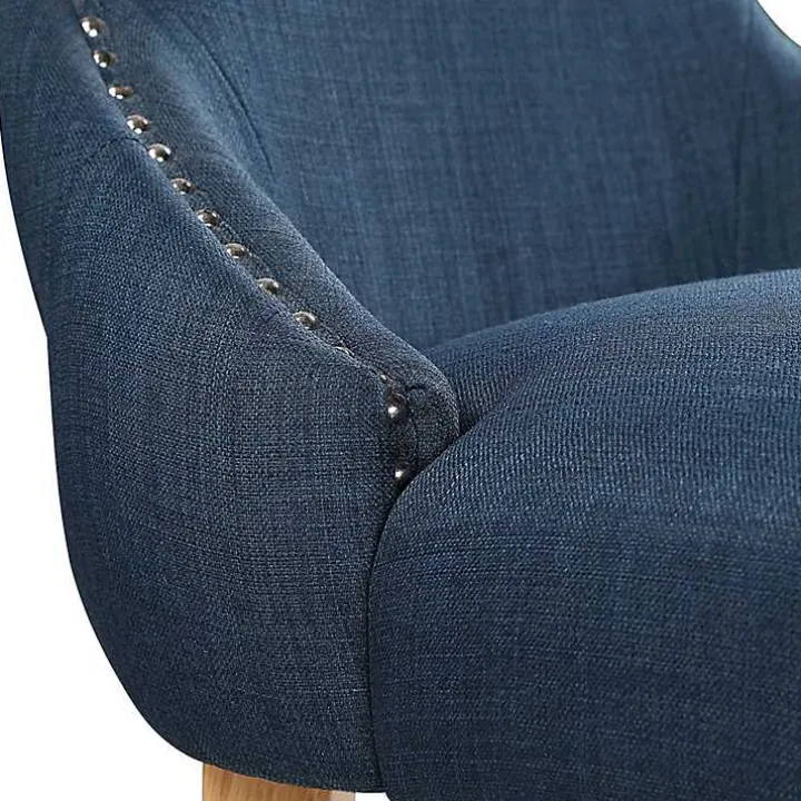 Blue Upholstered Wingback Dining Chairs, Set of 2