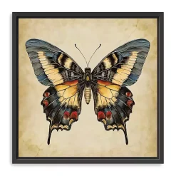 Blue Vintage Butterfly Framed Canvas Art Print