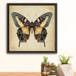 Blue Vintage Butterfly Framed Canvas Art Print