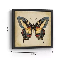 Blue Vintage Butterfly Framed Canvas Art Print
