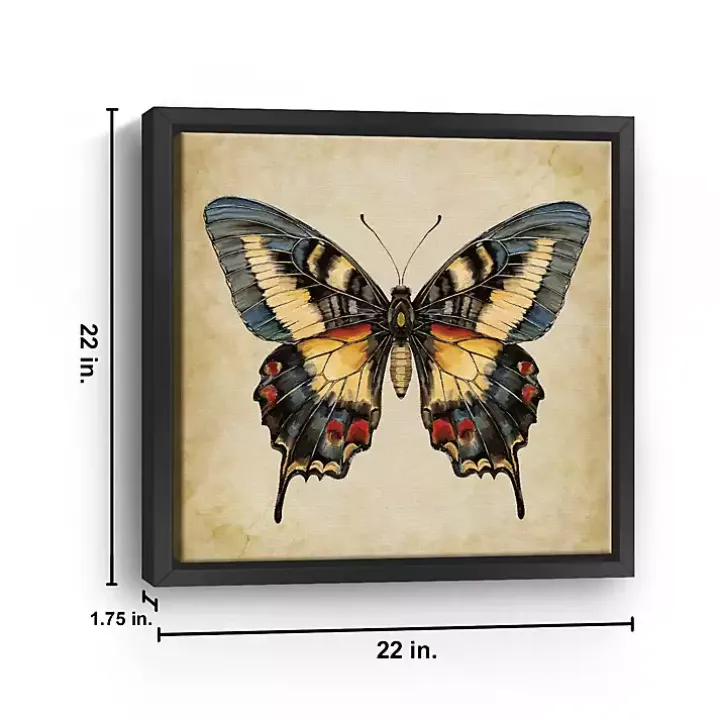 Blue Vintage Butterfly Framed Canvas Art Print