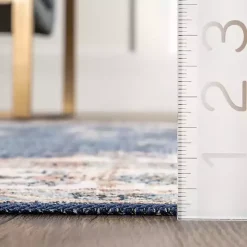 Blue Vintage Floral Washable Area Rug, 5x8