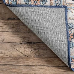 Blue Vintage Floral Washable Area Rug, 5x8