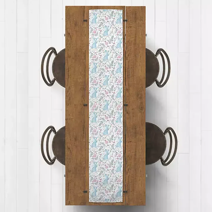 Blue Watercolor Rabbit Table Runner, 72 in.