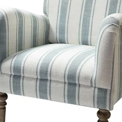Blue White Carved Slope Stripe Accent Chair