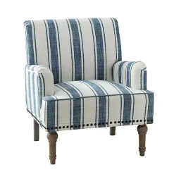 Blue White Stripe Upholstered Accent Chair