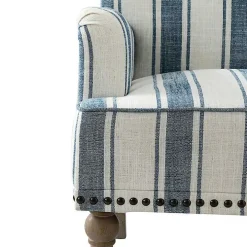 Blue White Stripe Upholstered Accent Chair