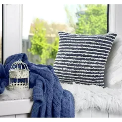 Blue Wispy Ways Tufted Stripes Cotton Pillow