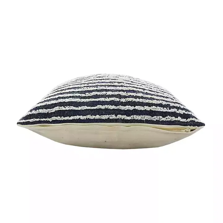 Blue Wispy Ways Tufted Stripes Cotton Pillow