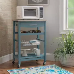 Blue Wood and Stainless Steel Kitchen Cart