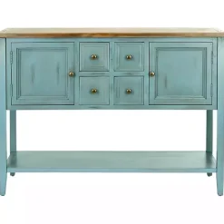 Blue Wood 2-Door Storage Console Table