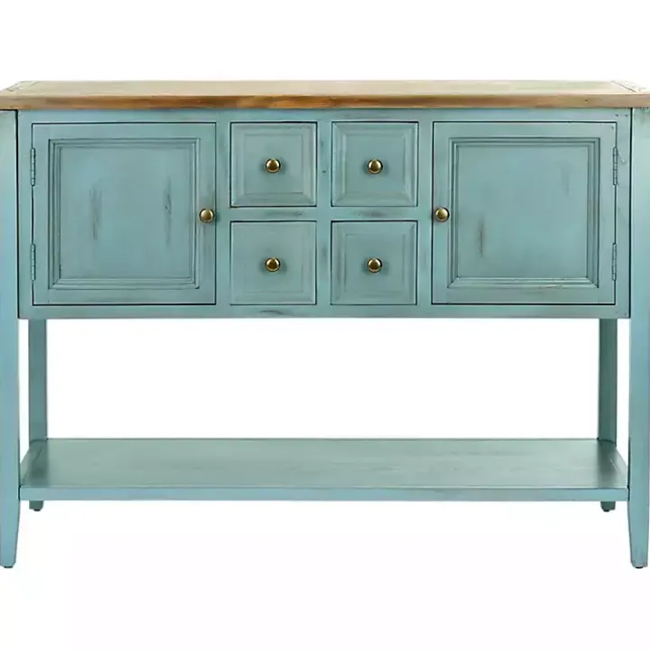 Blue Wood 2-Door Storage Console Table