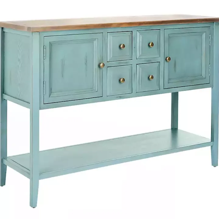 Blue Wood 2-Door Storage Console Table