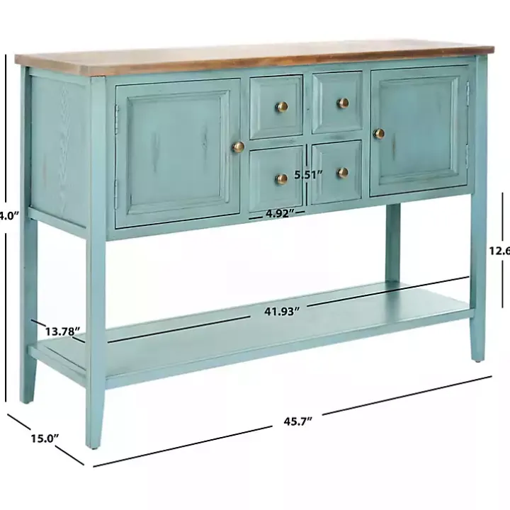 Blue Wood 2-Door Storage Console Table