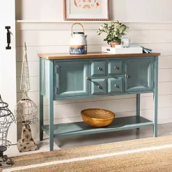 Blue Wood 2-Door Storage Console Table