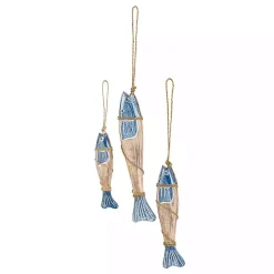 Blue Wood Fish Hanging Wall Plaques, Set of 3