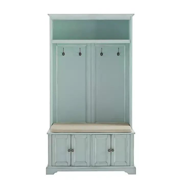 Blue Wood Hall Tree with Cushioned Bench