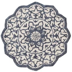 Blue Wool Mosaic Medallion Round Area Rug, 3 ft.