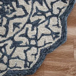 Blue Wool Mosaic Medallion Round Area Rug, 3 ft.