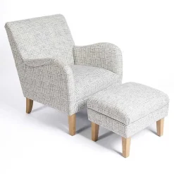 Blue-Grey Houndstooth 2-pc. Chair and Ottoman Set