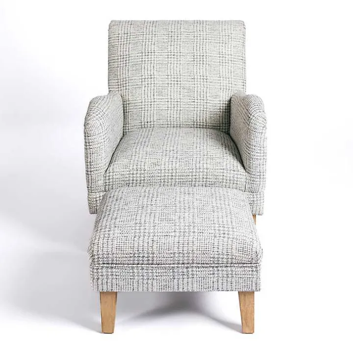 Blue-Grey Houndstooth 2-pc. Chair and Ottoman Set