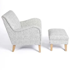 Blue-Grey Houndstooth 2-pc. Chair and Ottoman Set