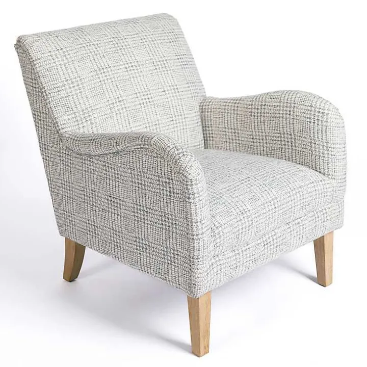 Blue-Grey Houndstooth 2-pc. Chair and Ottoman Set