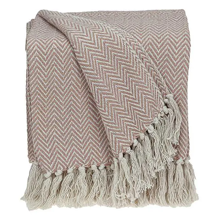 Blush Chevron Cotton Handloomed Tassel Throw