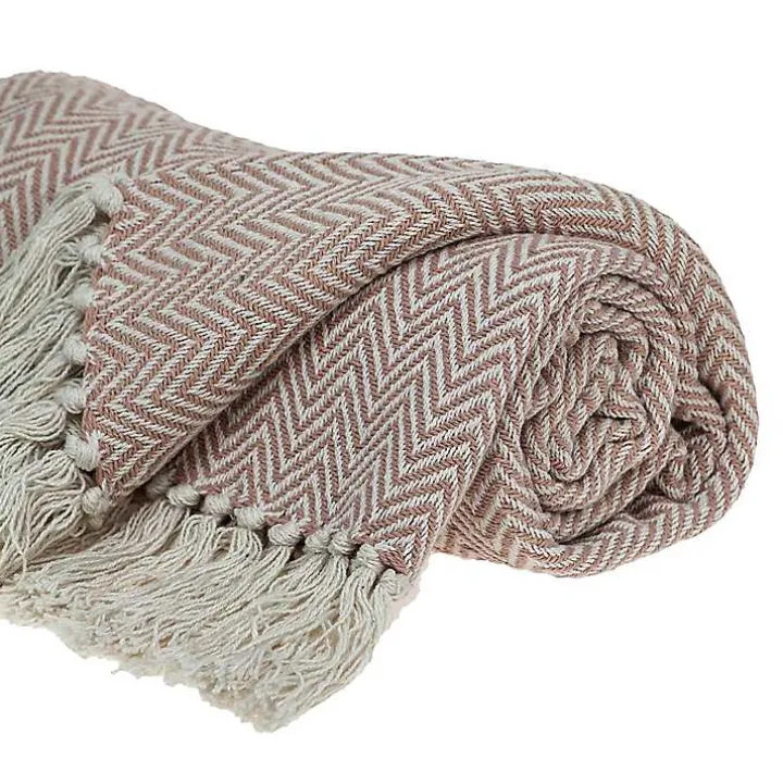 Blush Chevron Cotton Handloomed Tassel Throw