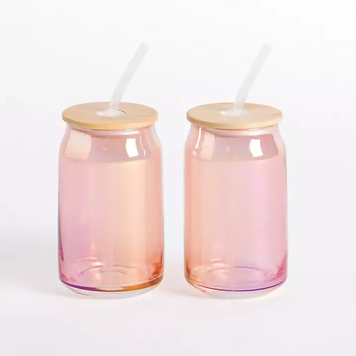 Blush Glass Can Tumblers, Set of 2