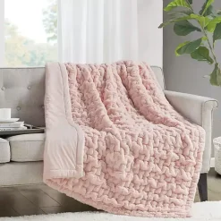 Blush Ruched Faux Fur Throw