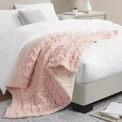 Blush Ruched Faux Fur Throw
