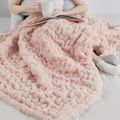 Blush Ruched Faux Fur Throw