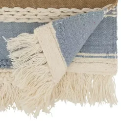 Boho Blue and Cream Woven Wool Table Runner