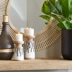 Botanical Wood Pillar Candle Holders, Set of 2