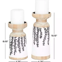 Botanical Wood Pillar Candle Holders, Set of 2