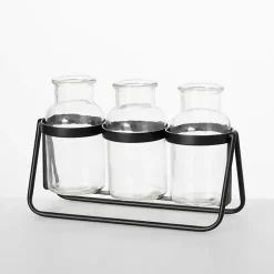 Bottle Vase Trio on Metal Stand