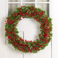 Boxwood and Red Berry Christmas Wreath