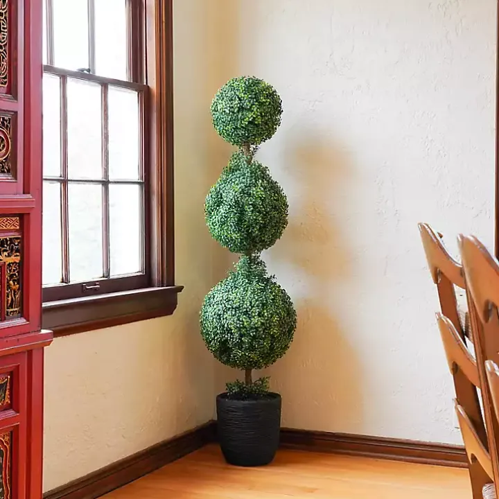 Boxwood Triple Topiary in Decorative Black Pot