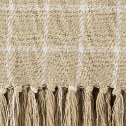 Brandy Tan Plaid Fringed Throw