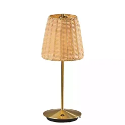 Brass Metal Rattan Shade Cordless Table Lamp