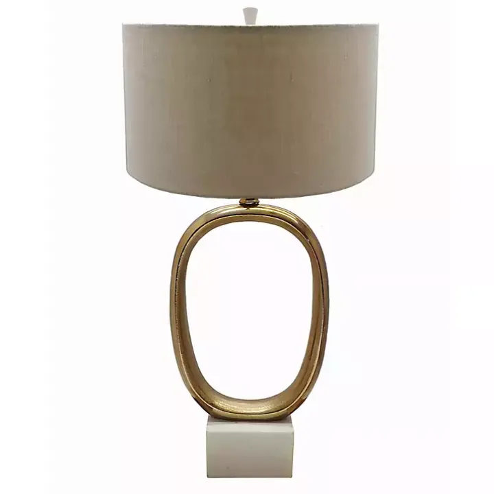 Brass Oval and Marble Base Table Lamp