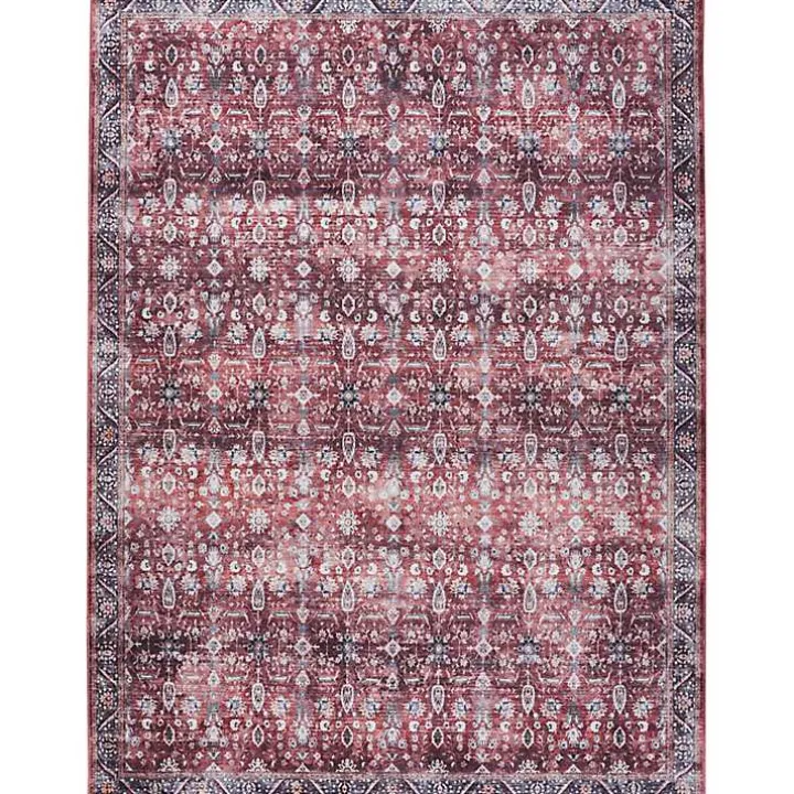 Brick Vintage Floral Washable Area Rug, 5x7
