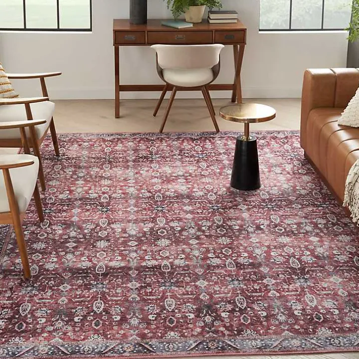 Brick Vintage Floral Washable Area Rug, 5x7