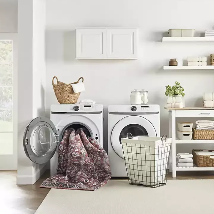 Brick Vintage Floral Washable Area Rug, 5x7