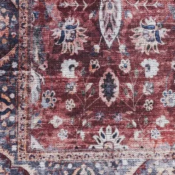 Brick Vintage Floral Washable Area Rug, 5x7