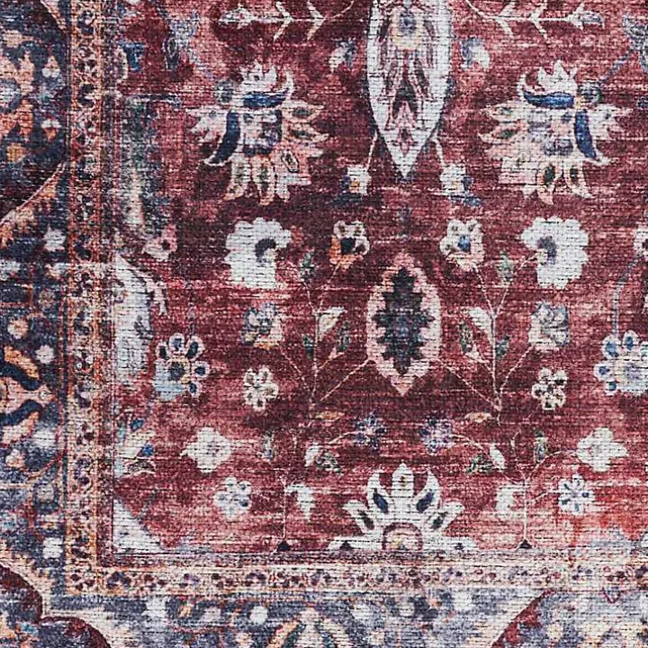 Brick Vintage Floral Washable Area Rug, 5x7