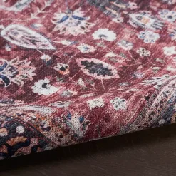 Brick Vintage Floral Washable Area Rug, 5x7