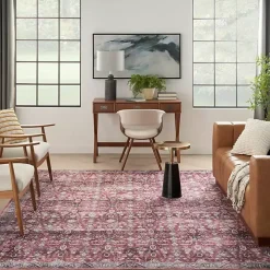 Brick Vintage Floral Washable Area Rug, 5x7