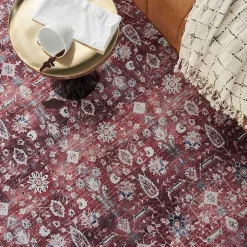 Brick Vintage Floral Washable Area Rug, 5x7